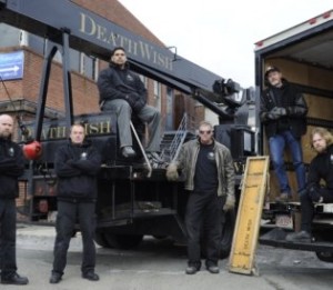 DeathWish Piano Movers crew with their crane